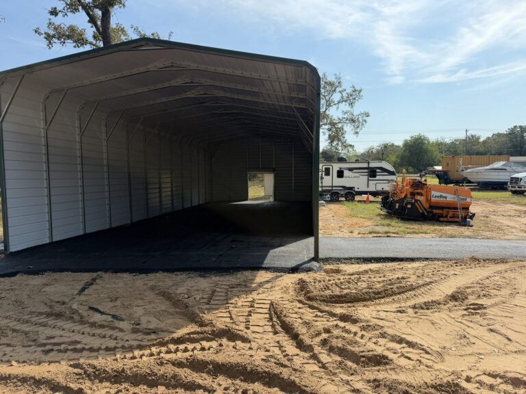 Asphalt floor inside a new metal shop building in Denison, TX